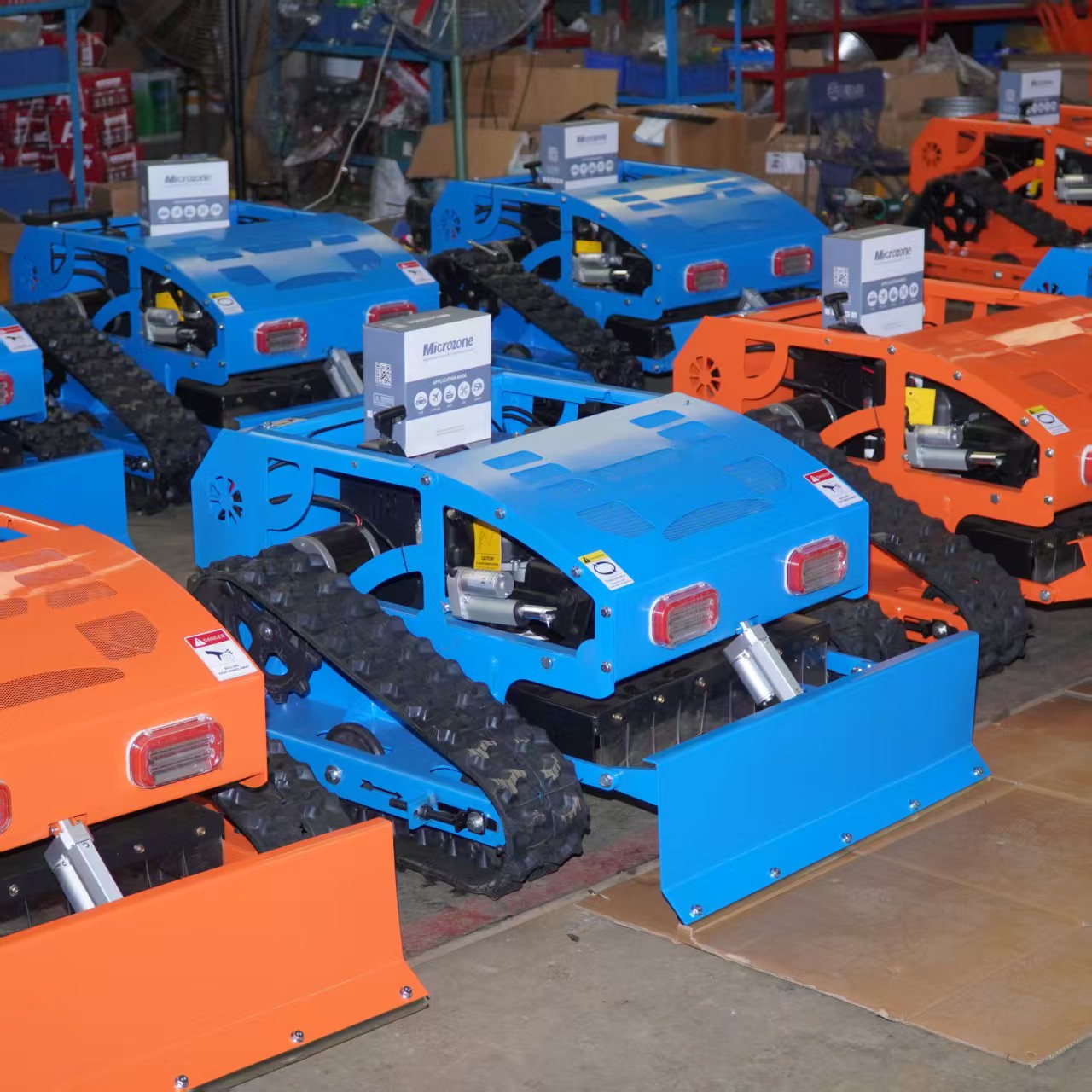 HONGTAI remote control lawn mower assembly workshop with slope mowers on the production line